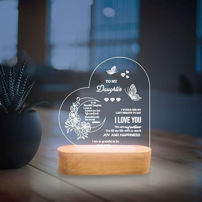 Gift for Daughter Customized 3D LED Lamp with Cool White Light  Gift for Daughter Birthday  Personalized with Text  Memorable Gift for Daughter